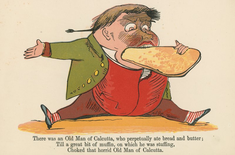 Der var en gammel mand fra Calcutta, som evigt spiste brød og smør, fra 