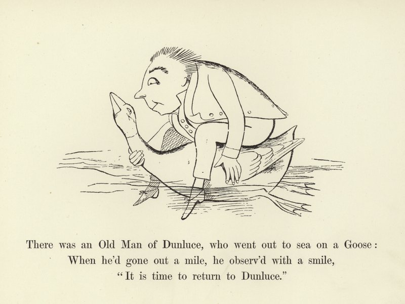 Der var en gammel mand fra Dunluce, som gik ud på havet på en gås af Edward Lear