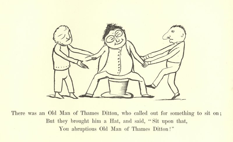 Der var en gammel mand fra Thames Ditton, som råbte efter noget at sidde på af Edward Lear