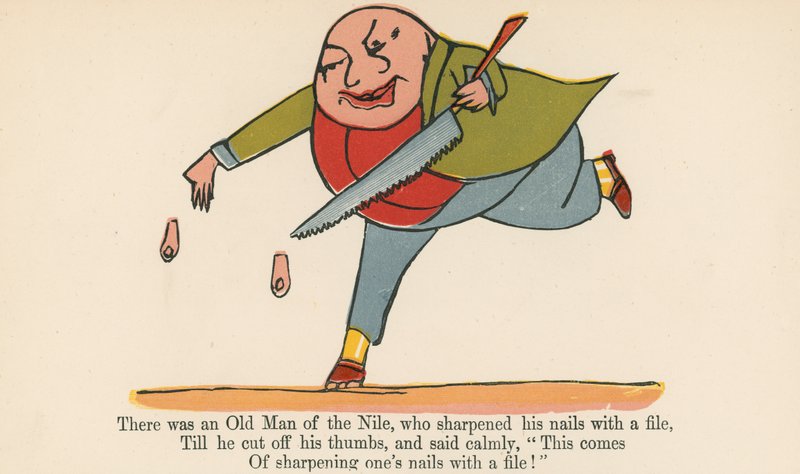 Der var en gammel mand fra Nilen, som sleb sine negle med en fil, fra 