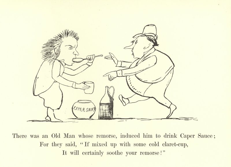 Der var en gammel mand, hvis anger fik ham til at drikke kapersauce af Edward Lear