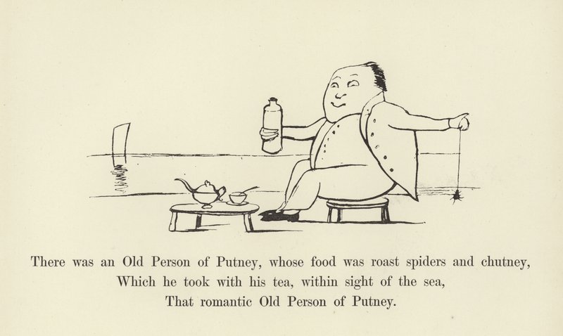 Der var en gammel person fra Putney, hvis mad var stegte edderkopper og chutney af Edward Lear