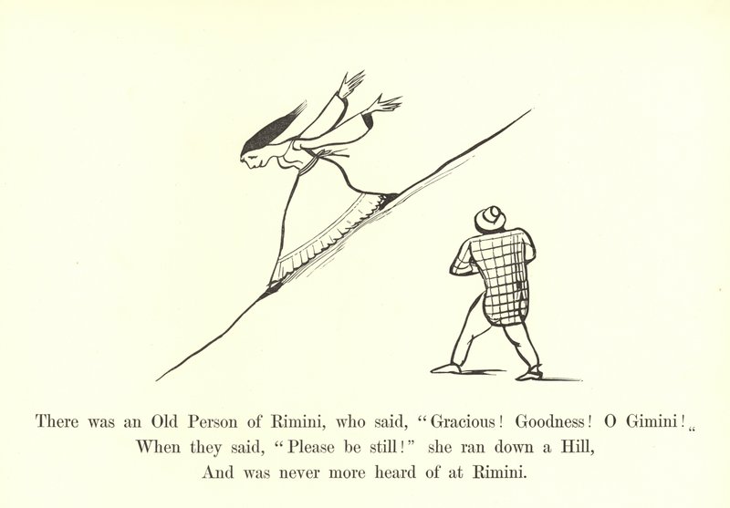 Der var en gammel person fra Rimini, som sagde: Nådig! Godhed! AF Tvillingerne! af Edward Lear