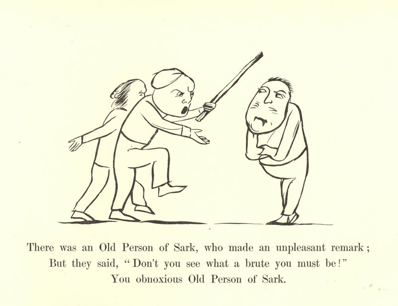 Der var en gammel person af Sark, som kom med en ubehagelig bemærkning af Edward Lear