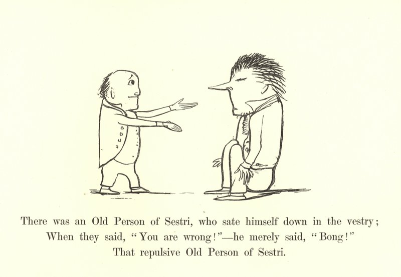 Der var en gammel person fra Sestri, som satte sig i sakristiet af Edward Lear