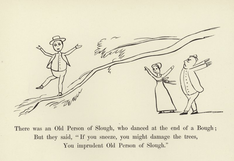 Der var en gammel mand fra Slough, som dansede for enden af en gren af Edward Lear