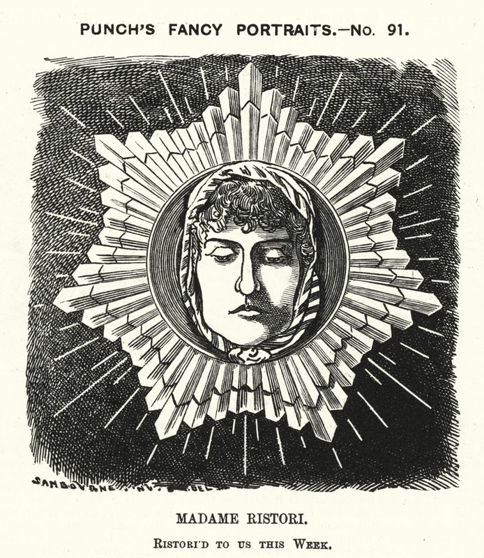 Punch tegnefilm: Adelaide Ristori, italiensk skuespillerinde (gravering) af Edward Linley (after) Sambourne