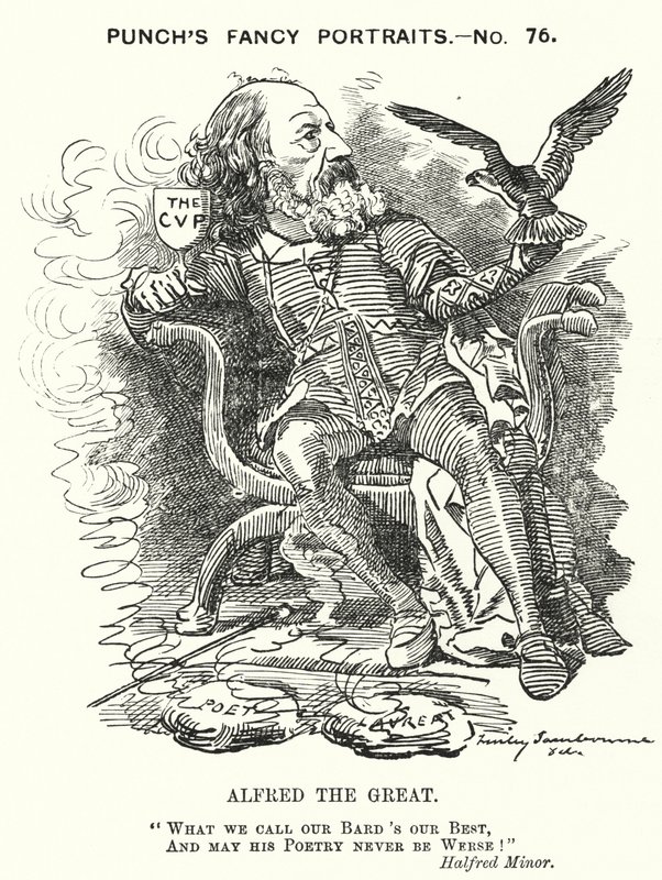 Punch tegneserie: Alfred, Lord Tennyson, engelsk digter (gravering) af Edward Linley (after) Sambourne
