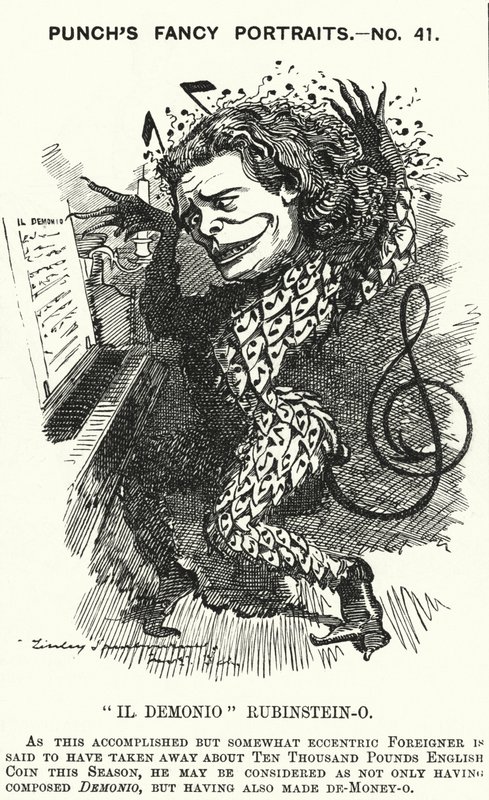 Punch tegneserie: Anton Rubinstein, russisk pianist, komponist og dirigent (gravering) af Edward Linley (after) Sambourne