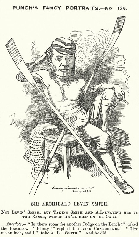 Punch tegneserie: Archibald Levin Smith, engelsk dommer og roer, der konkurrerede i University Boat Race og ved Henley Royal Regatta (gravering) af Edward Linley (after) Sambourne