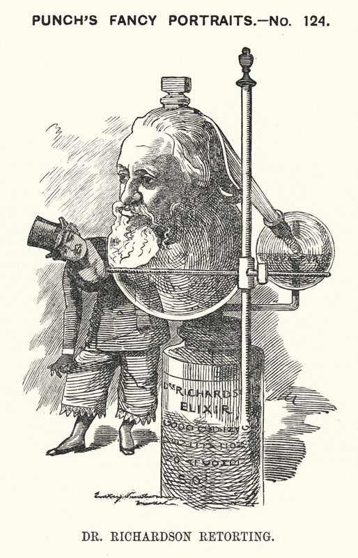 Punch tegneserie: Benjamin Ward Richardson, engelsk læge (gravering) af Edward Linley (after) Sambourne