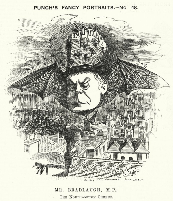 Punch tegneserie: Charles Bradlaugh, engelsk liberal politiker og ateist (gravering) af Edward Linley (after) Sambourne
