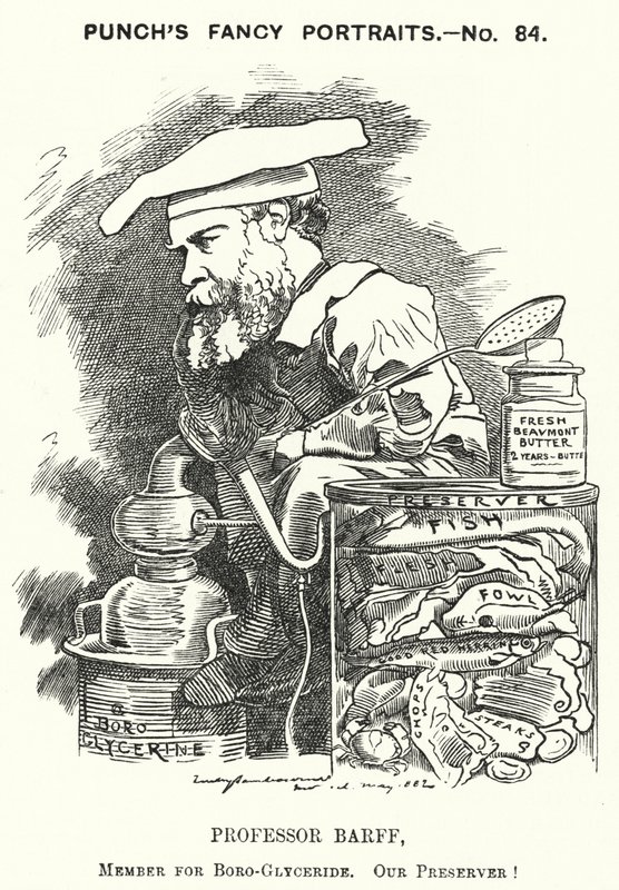 Punch tegneserie: Frederick Settle Barff, engelsk kemiker (gravering) af Edward Linley (after) Sambourne