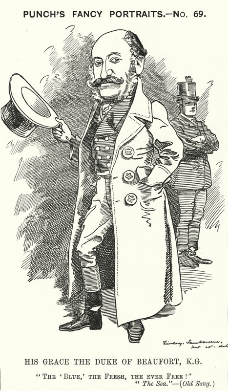 Punch tegneserie: Henry Charles Fitzroy Somerset, 8. hertug af Beaufort, engelsk soldat og konservativ politiker (gravering) af Edward Linley (after) Sambourne