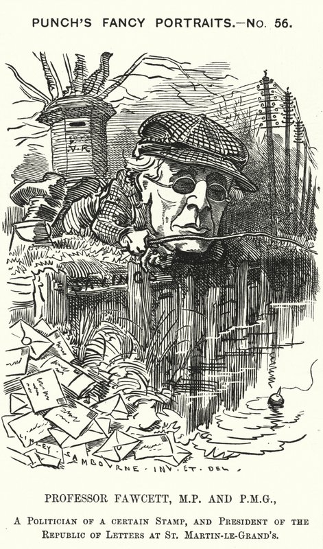 Punch tegneserie: Henry Fawcett, engelsk politiker og økonom (gravering) af Edward Linley (after) Sambourne