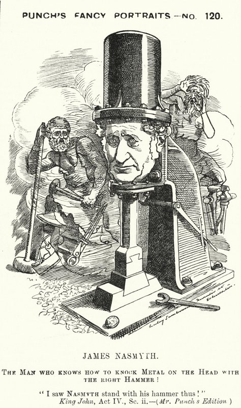 Punch tegnefilm: James Nasmyth, skotsk ingeniør og opfinder af damphammeren (gravering) af Edward Linley (after) Sambourne