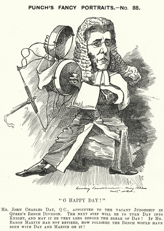 Punch tegneserie: John Charles Day, engelsk advokat og dommer (gravering) af Edward Linley (after) Sambourne