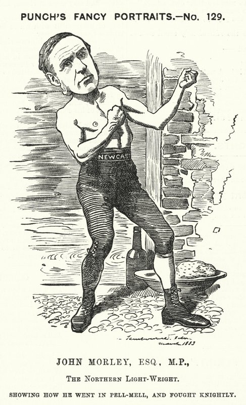 Punch tegneserie: John Morley, engelsk liberal politiker (gravering) af Edward Linley (after) Sambourne