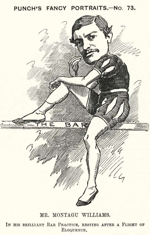 Punch tegneserie: Montagu Williams, engelsk lærer, soldat, skuespiller, dramatiker, advokat og dommer (gravering) af Edward Linley (after) Sambourne