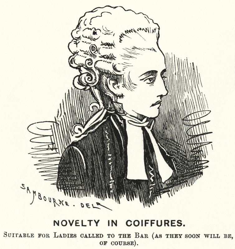 Punch tegneserie: Novelty in Coiffures (gravering) af Edward Linley (after) Sambourne