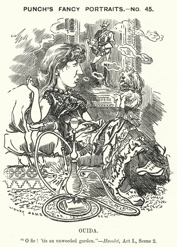 Punch tegnefilm: Ouida (Maria Louise Rame), engelsk forfatter (gravering) af Edward Linley (after) Sambourne
