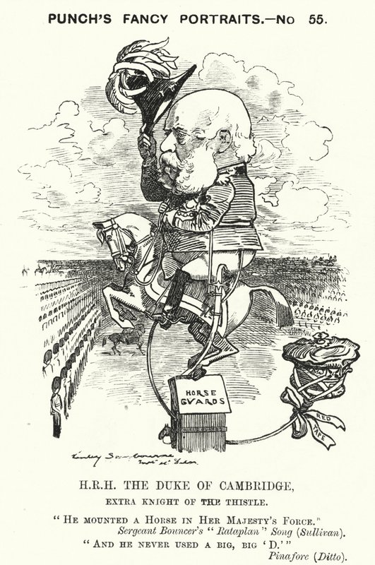 Punch tegnefilm: Prins George, hertug af Cambridge, britisk soldat (gravering) af Edward Linley (after) Sambourne