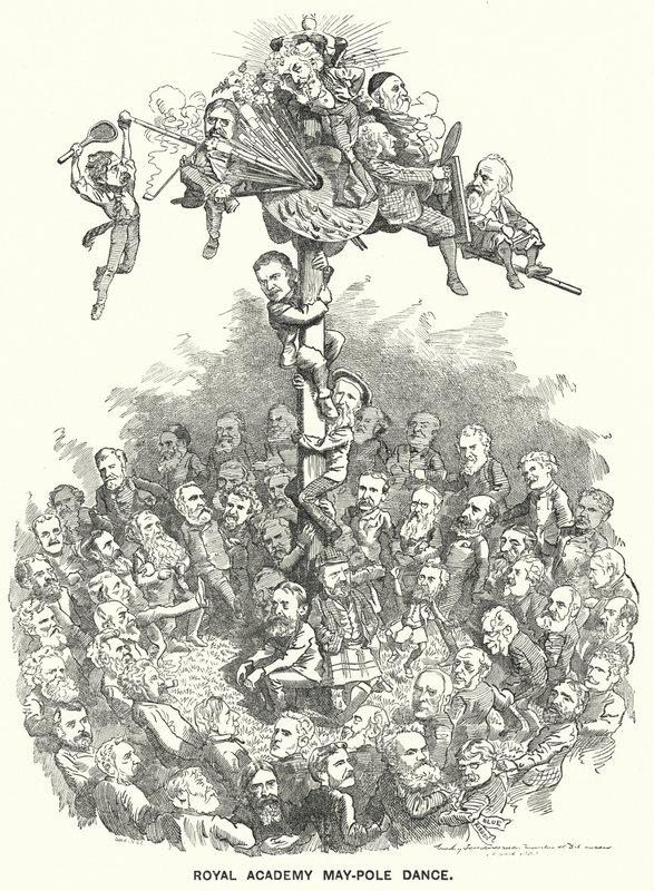 Punch tegnefilm: Royal Academy Maypole Dance (gravering) af Edward Linley (after) Sambourne