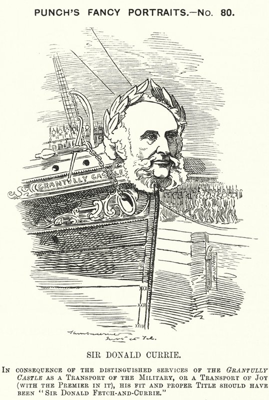 Punch tegneserie: Sir Donald Currie, skotsk skibsreder, politiker og filantrop (gravering) af Edward Linley (after) Sambourne