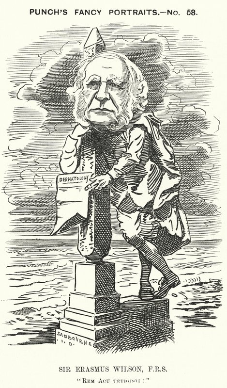 Punch tegneserie: Sir Erasmus Wilson, engelsk kirurg og hudlæge (gravering) af Edward Linley (after) Sambourne