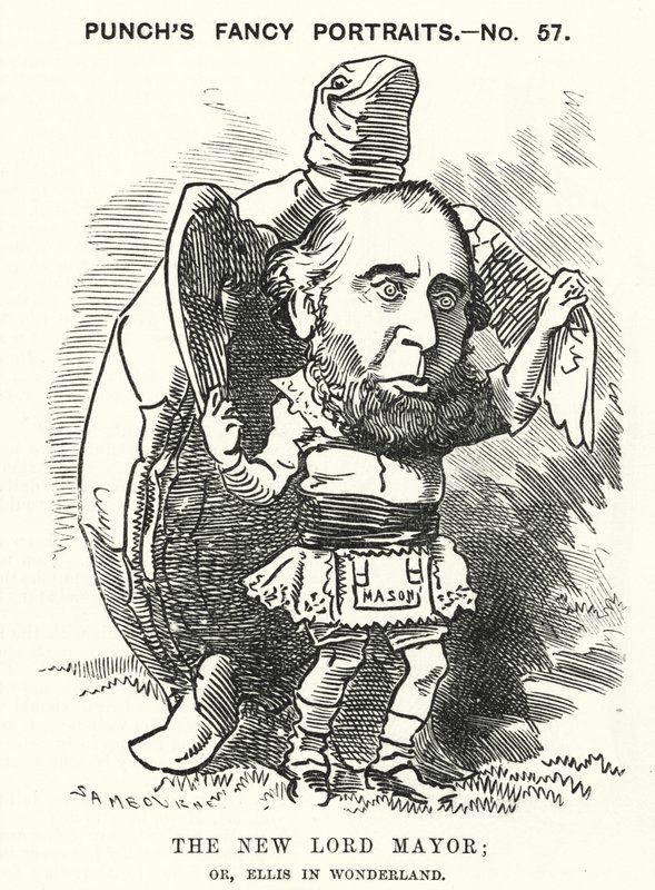 Punch tegneserie: Sir John Ellis, overborgmester i London i 1881 (gravering) af Edward Linley (after) Sambourne