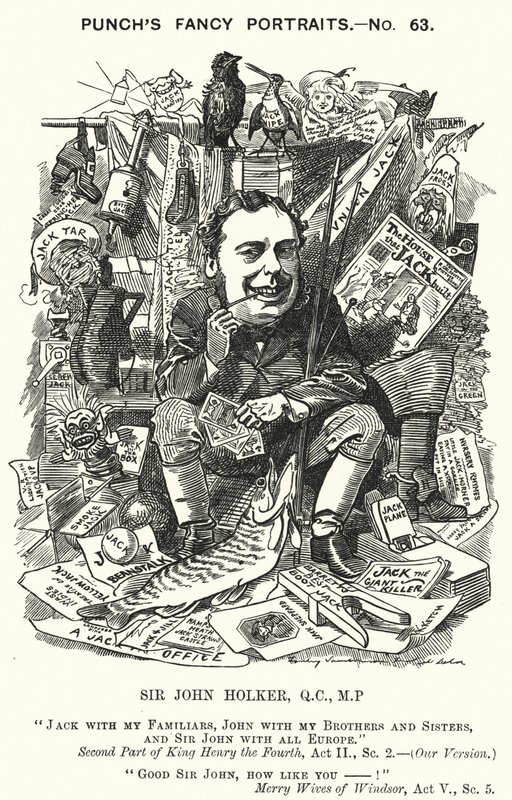 Punch tegneserie: Sir John Holker, engelsk advokat og politiker (gravering) af Edward Linley (after) Sambourne