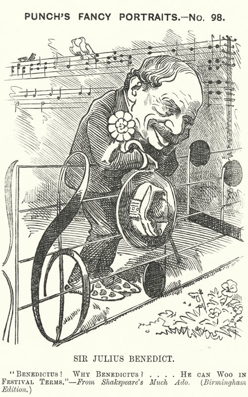 Punch tegneserie: Sir Julius Benedict, tyskfødt komponist og dirigent (gravering) af Edward Linley (after) Sambourne
