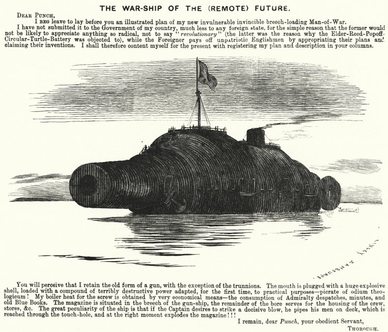 Punch tegneserie: The Warship of the (Remote) Future (gravering) af Edward Linley (after) Sambourne