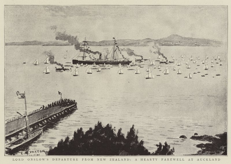 Lord Onslows afgang fra New Zealand, et hjerteligt farvel i Auckland af Edward Payton