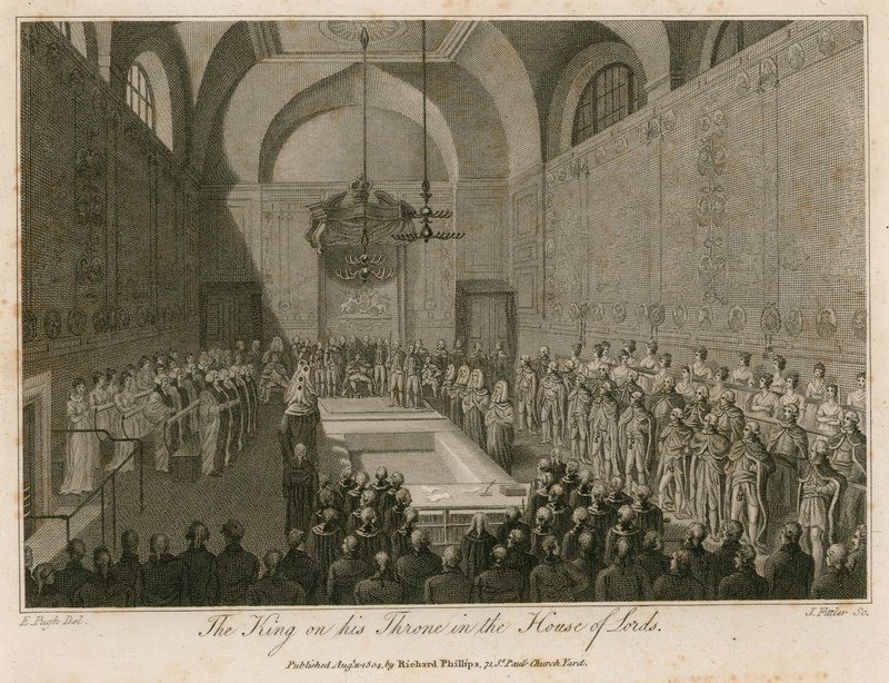 Kongen på sin trone i House of Lords af Edward Pugh