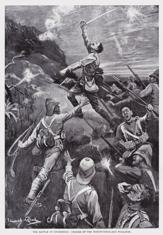 Slaget ved Stormberg, angreb på Northumberland Fusiliers (litho) af Edward Read