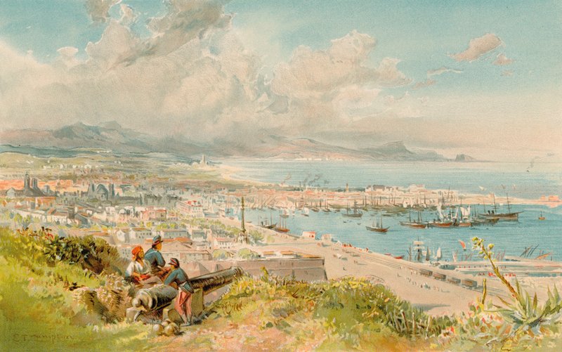 Barcelona, fra Montjuich (farve litho) af Edward Theodore Compton