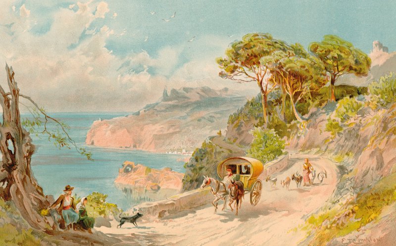 Coast Road nær Soller, Mallorca (farve litho) af Edward Theodore Compton