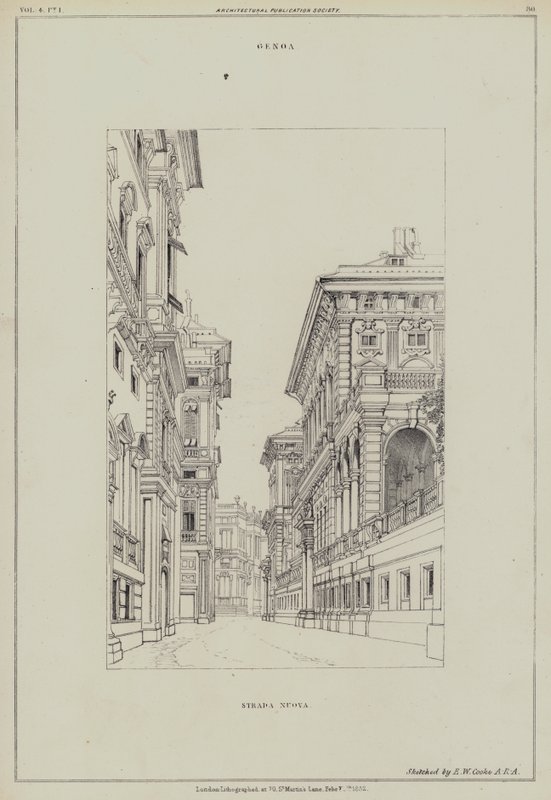 Strada Nuova, Genova, Italien (litho) af Edward William (after) Cooke