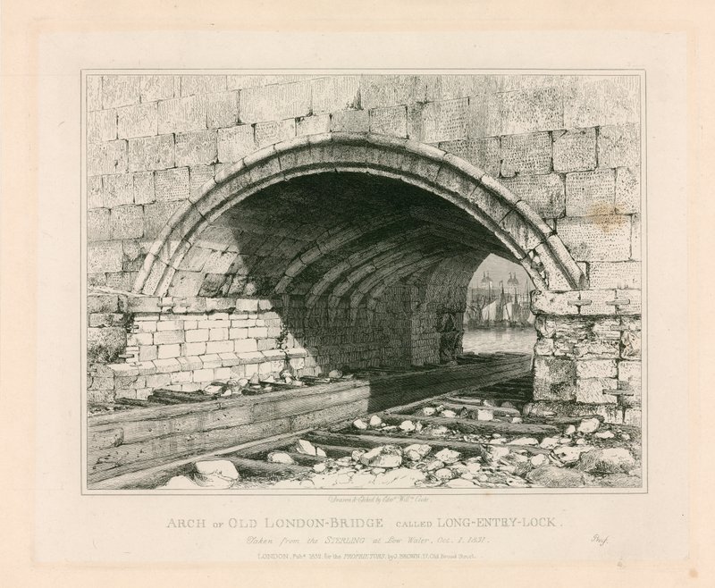 Arch of Old London Bridge, 1831 af Edward William Cooke