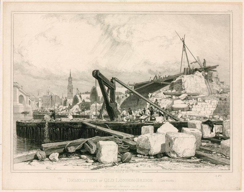 Nedrivning af Old London Bridge, 1832 af Edward William Cooke