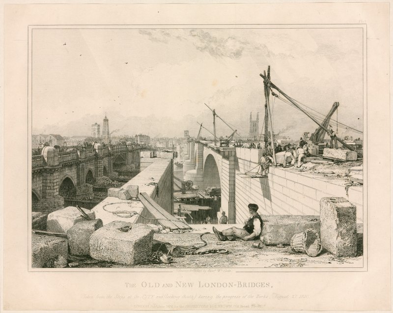 The Old and New London Bridges, 1830 af Edward William Cooke