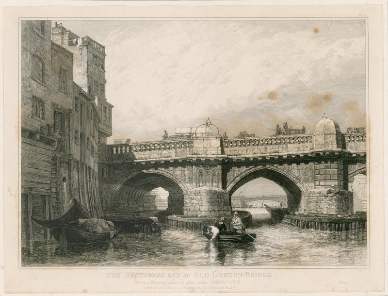Southwark End af Old London Bridge af Edward William Cooke