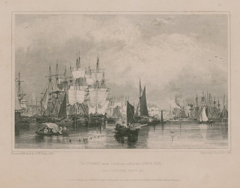 Themsen nær Limehouse: Lower Pool af Edward William Cooke