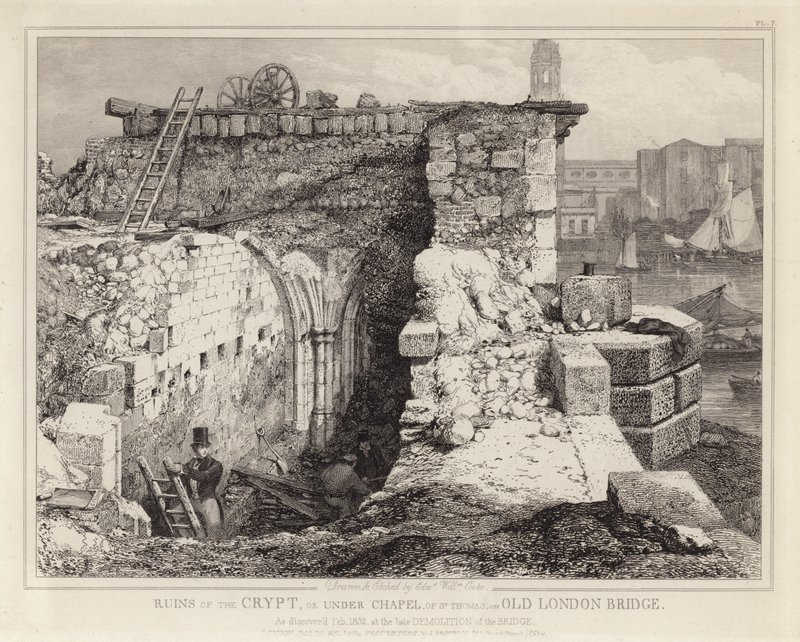 Ruinerne af St Thomas Chapel på Old London Bridge af Edward William Godwin