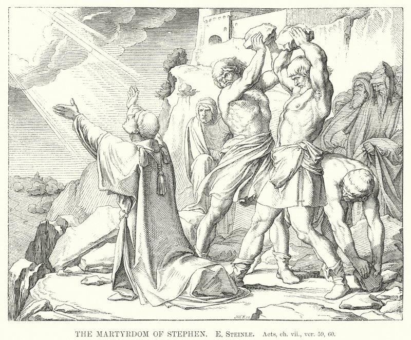 The Martyrdom of Stephen, Apostelgerninger, ch vii, ver 59, 60 (gravering) af Edward von Steinle