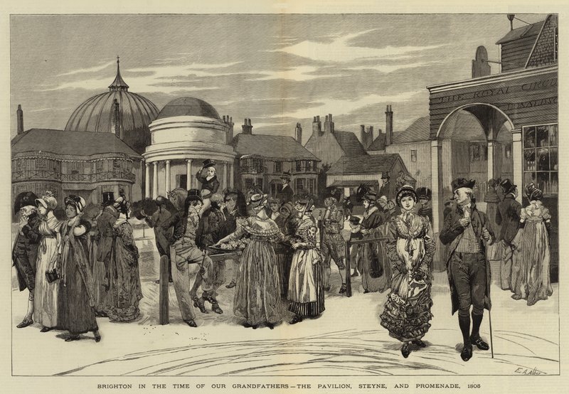 Brighton i vores bedstefars tid, pavillonen, Steyne og Promenade, 1805 af Edwin Austin Abbey