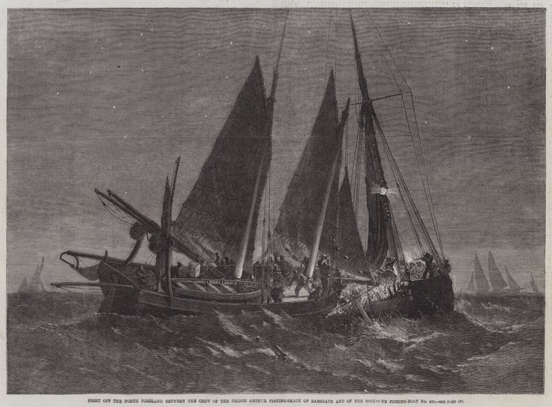 Kæmp ud for det nordlige forland mellem besætningen på Prince Arthur Fishing-Smack of Ramsgate og Boulogne Fishing Boat No 439 af Edwin Weedon