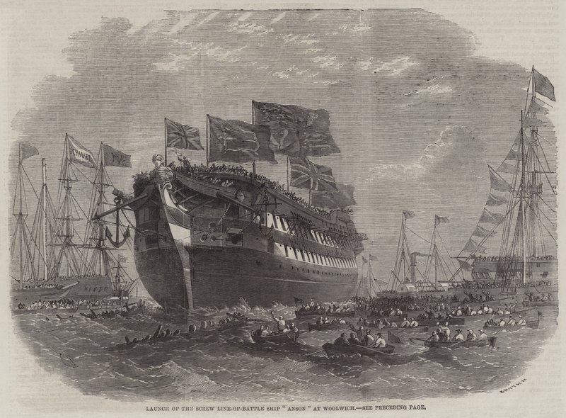 Lancering af Screw Line-of-Battle-skibet Anson ved Woolwich af Edwin Weedon