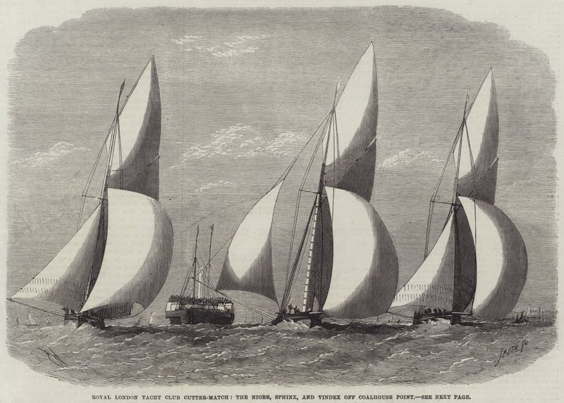 Royal London Yacht Club Cutter-Match, Niobe, Sphinx og Vindex ud for Coalhouse Point af Edwin Weedon